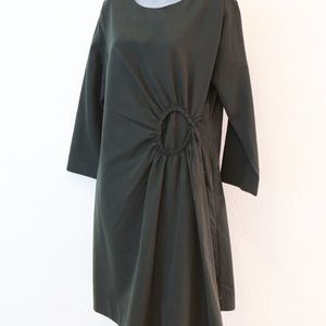 COS olive green dress with flattering gathered circle at waist